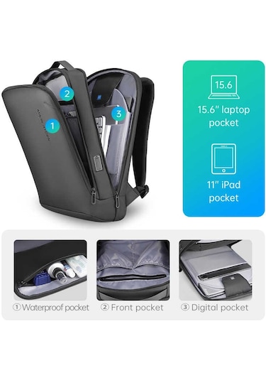 Mark Ryden MR9008 USB Şarj Portlu Laptop Notebook Sırt Çantası Siyah