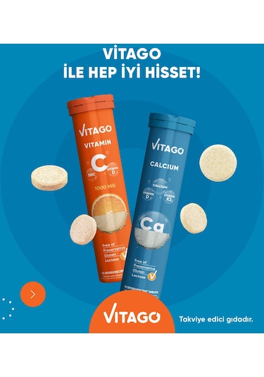 Vitago Vitamin C + Kalsiyum 2 x 20 Efervesan Tablet