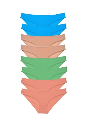 8 Adet Süper Eko Set Likralı Kadın Slip Külot Ten Pudra Yeşil Mav Çok Renkli