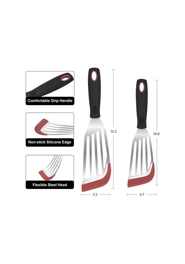 Gajeena 2'li Paslanmaz Çelik Süzgeç Spatula Seti: Teflon Tavaslara Uygun, Esnek İnce Kenar, Balık Ve Yumurta Döndürme
