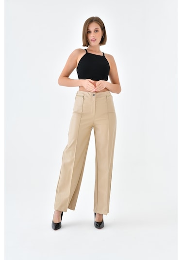 Ftz Women Kadın Deri Pantolon Beige 30634-beige Bej