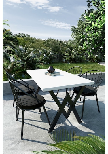Evdemo Eylül 4 Kişilik Balkon Bahçe Masa Takımı Beyaz - Siyah