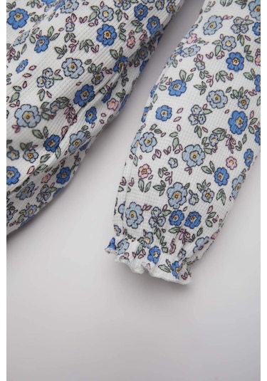 DeFacto Kız Bebek Çiçekli Uzun Kollu Waffle Elbise D9387A525SPER233 Ekru