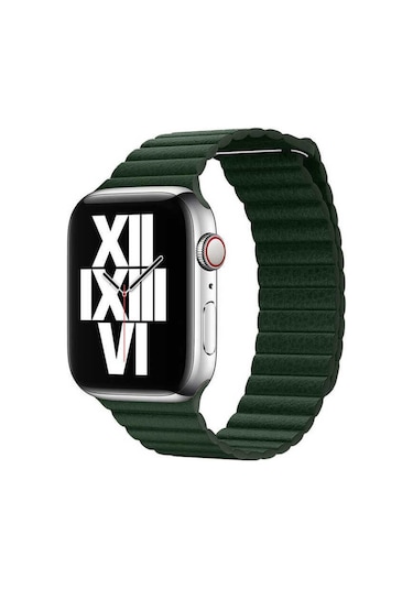 Watch 44mm Uyumlu Krd-09 Deri Lop Prl Kordon Koyu Yeşil