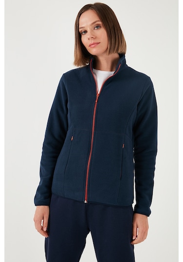 Lela Slim Fit Anti-Pilling Tüylenme Yapmayan Fermuarlı  Polar Bayan Hırka 5907012 Lacivert