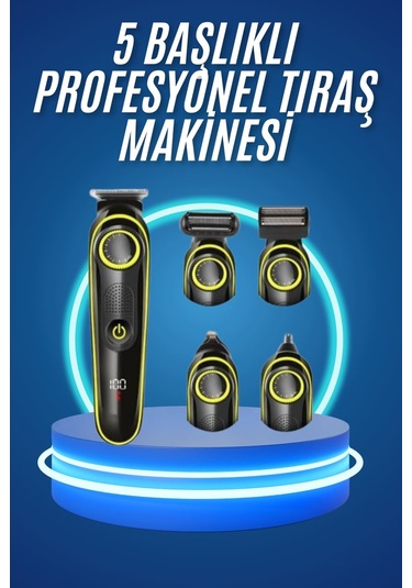 5 Başlıklı Şarjlı Tıraş Makinesi Kablosuz Saç Sakal Burun Tıraşına Uygun