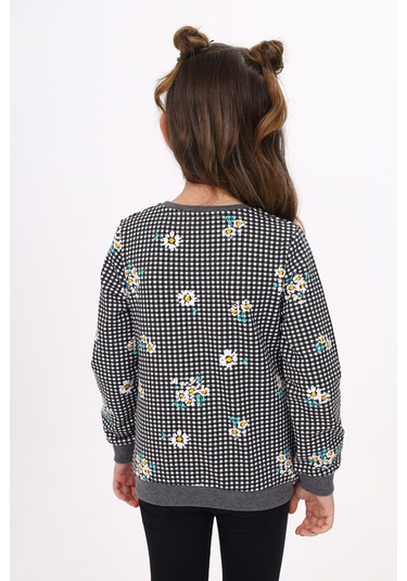 Toontoy Kız Çocuk Papatya Baskılı Sweatshirt Antrasit