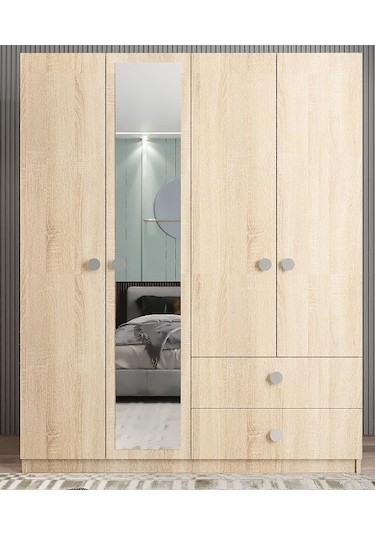 Point 4 Kapaklı Gardırop Dolap Meşe