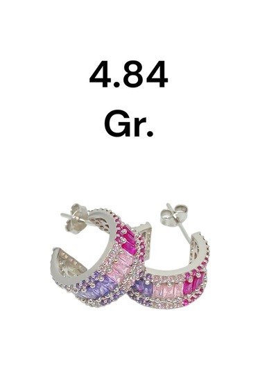 925 Ayar Gümüş Renk Geçişli Baget Taşlı Halka Küpe Çivi Model Gümüş