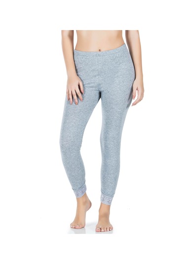 Derya Kurşun Paçası Dantelli Kadın Tayt 422 Gri