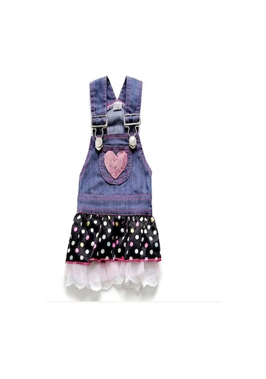 Patici Miss Kalp Detaylı Askılı Denim Kedi Köpek Elbisesi