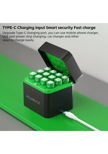 Besthome1 Dream011 Pujımax 12 Yuvalı Aaa 1.5v Şarj Edilebilir Lityum Pil Şarj Kutusu Ve 12 Adet Aaa Pil