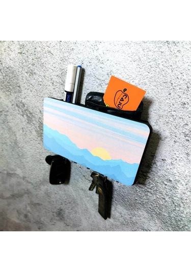 Dekoratif Manzara Desenli Bölmeli Ahşap Anahtarlık Askılık Duvar Dekor Diğer