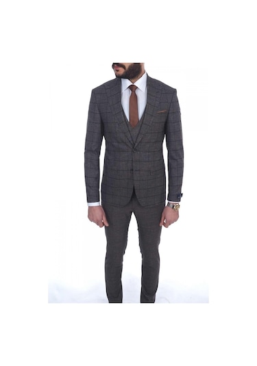 Jan Carlucci Slimfit Yelekli Drop 6 Takım (476562242) Açık Kahverengi