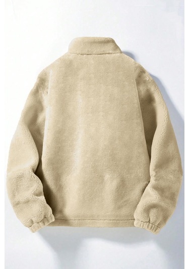 Ghassy Co. Erkek Alaska Regular Peluş Sherpa Kışlık Tam Fermuarlı Polar Sweatshirt Taş