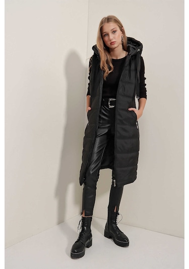 Gabria Kapişonlu Yelek Siyah