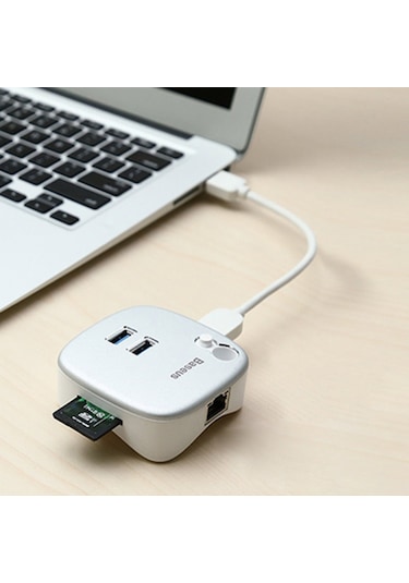 Baseus Rj45 Tf Çok Fonsiyonlu Notebook Adaptörü Hub Dual Usb 3.0 Gümüş