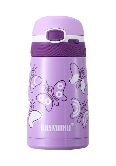 Shamobo 350 Ml Paslanmaz Çelik Pipetli Termos - Çocuk Termosu 6 Saate Kadar Isı Yalıtımı Mor