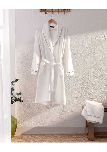 Madame Coco Jack Şalyaka Unisex Bornoz Set Beyaz