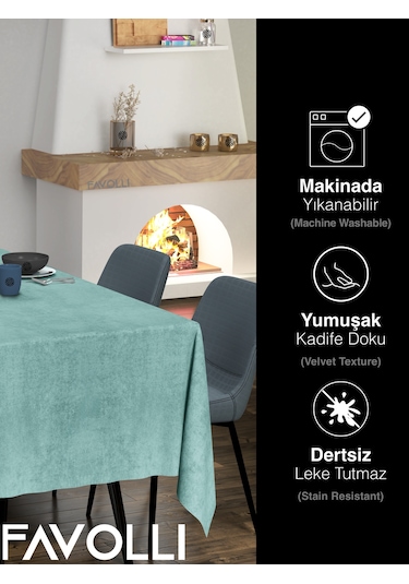 Kadife Dokulu Sis Mavisi Masa Örtüsü Sis Mavisi