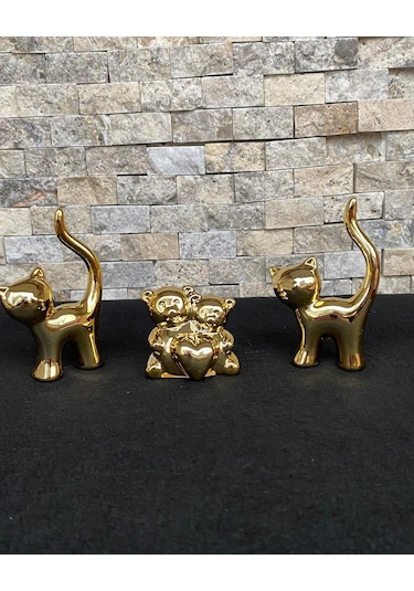 3'lü Köpek Kalpli Ayıcık Hediyelik Dekoratif Obje