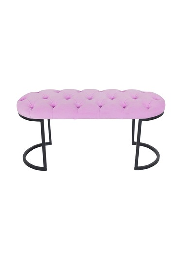 Elısse Black Puf - Metal Ayaklı Kapitoneli Model Puf, Pembe Bench