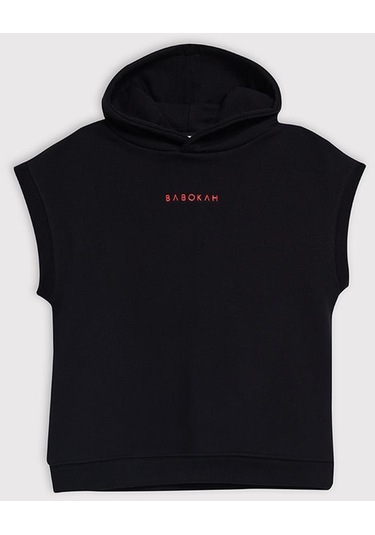 Kids Boy Kapüşonlu Loose Fit Kolsuz Siyah Sweatshirt