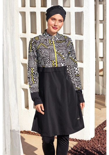 Spor Likra Tam Kapalı Tesettür Mayo Jules 1407 Siyah Siyah