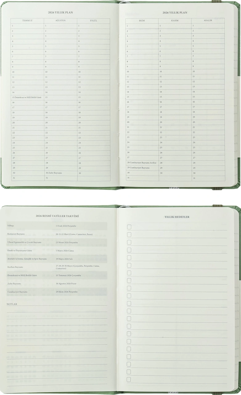 Classic 2026 Haftalık Ajanda A6 9x14 Cm Sert Kapak. Olive
