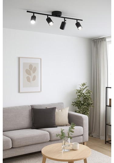 Spoti 4'lü Siyah Renk Beyaz Işık Modern Tasarım Salon - Mutfak - Banyo Spot Ledli Sıralı Avize Siyah