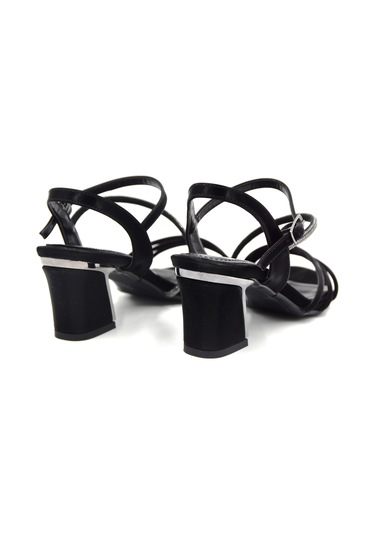 Beyaz London Biye Detaylı Topuklu Kadın Ayakkabı Siyah Siyah