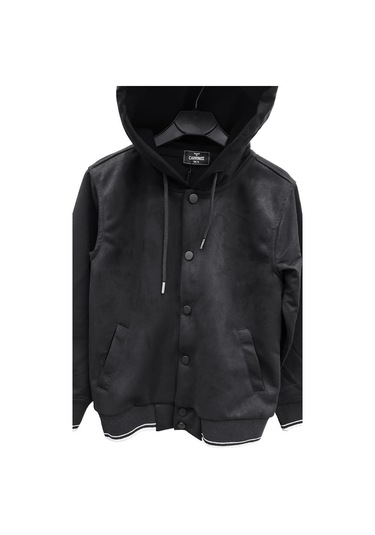 Erkek Çocuk Çıt Çıt Düğmeli Nubuk Kapüşonlu Hırka-12985-siyah