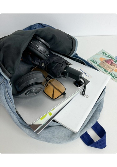 Jeemson Yıldız Desenli Gradyan Jean Sırt Çantası - Kalın Kumaşlı Büyük Kapasiteli Siyah Gradyan