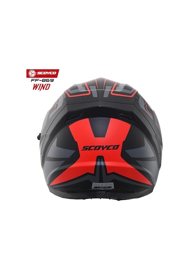 Scoyco FF-869 Wind Güneş Vizörlü Kapalı Kask Gri - Kırmızı - Mat Siyah