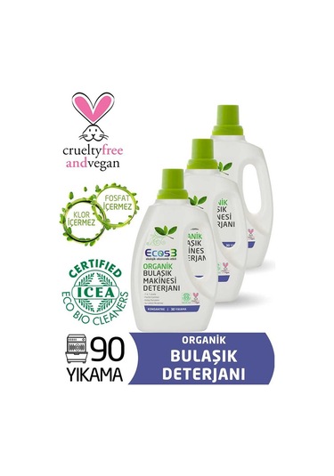 Ecos3 Organik Otomatik Bulaşık Makinesi Deterjanı 3’lü Set 90 Yıkama