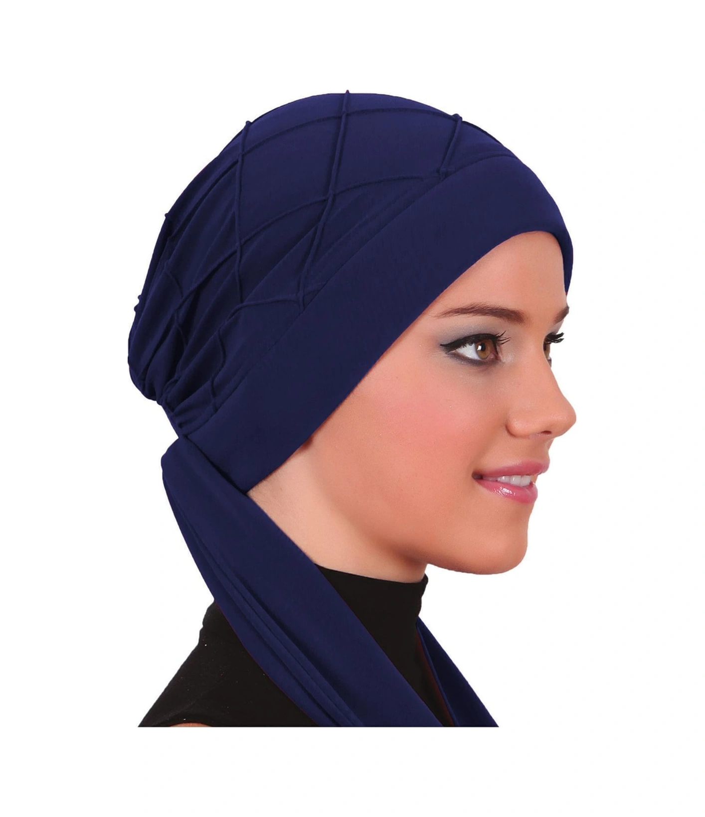 Nervürlü Bağlama Lacivert Hazır Türban Tesettür Bone Lacivert