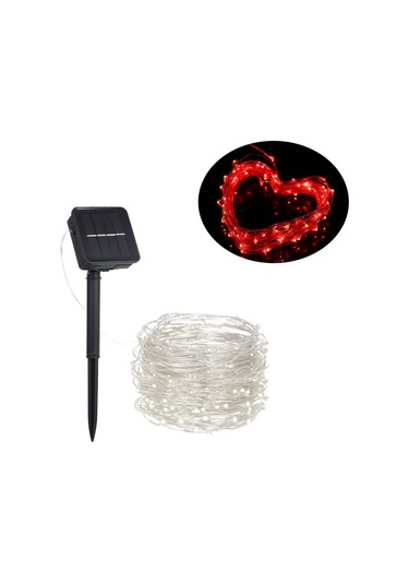 Hombey Kırmızı Güneş Enerjili Bakır Tel Işık Zinciri, 2 Metre 20 Led, 8 Işık Efekti, Çimen Ve Bahçe Için, 1.2w Beyaz