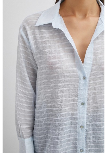 Kabartma Çizgili Gömlek Mavi Mavi