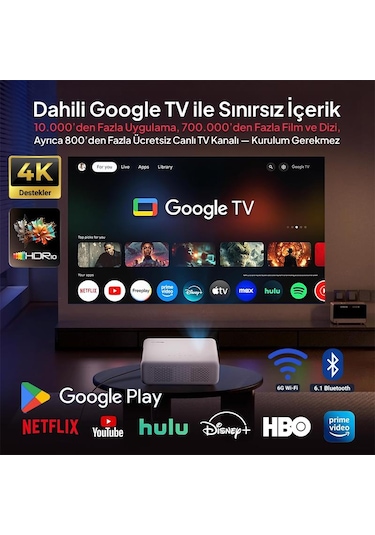 Vankyo Aurzen D1g Android Google Tv 4k Destekli Projeksiyon Cihazı +hdr10+auto Focus+auto Keystone+6g Wifi+6.1bt+dolby Ses Sistemi - Ps5/ps4/xbox