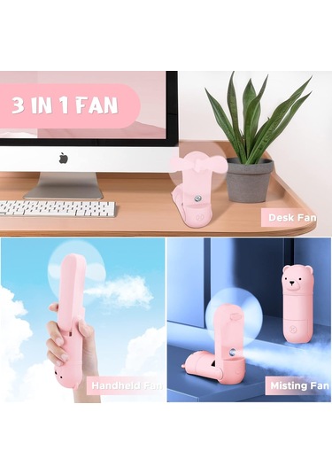 Taşınabilir El Tipi Vantilatör, Spreyli Mini El Tipi Vantilatör Pembe,