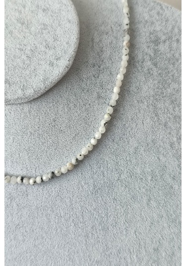 4 Mm Ay Taşı Doğaltaş Kolye 001 - Beyaz