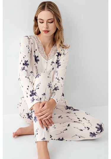 Arnetta 3410-s Kadın Uzun Kol Pijama Takım Krem