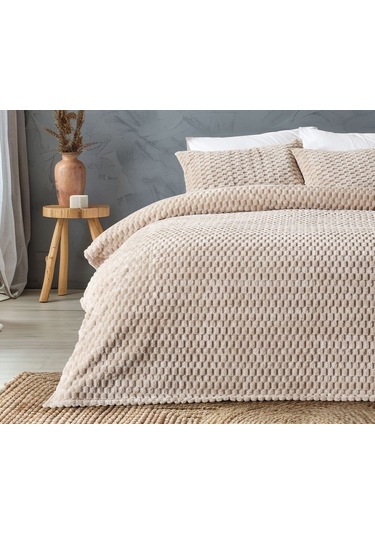 Doqu Petek Battaniye Seti Çift Kişilik Bej Diğer