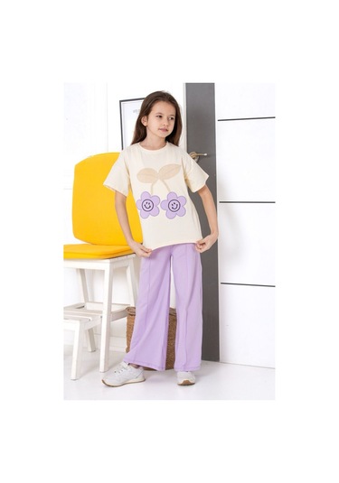 Çiçek Nakışlı İspanyol Paça Mevsimlik Takım Lila