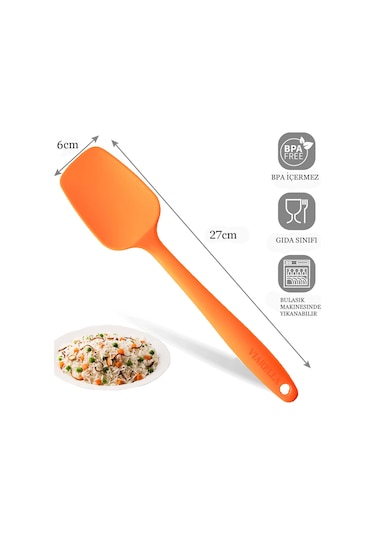 3lü Turuncu Silikon Kaşık Seti Isıya Dayanıklı Yanmaz Yapışmaz Çi