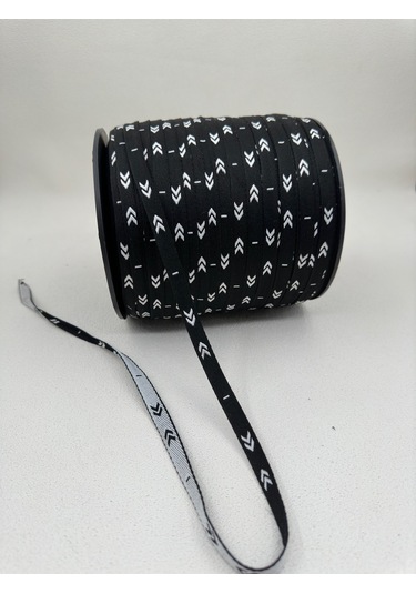 1 Cm Çavuş Desenli Şerit-5 Metre- Siyah/beyaz