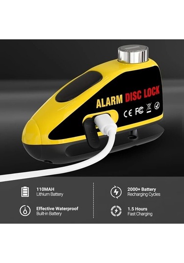 Mavi Motosiklet Disk Fren Alarm Kilidi 110db Titreşim Sensörlü, Usb Type-c Şarj, Alüminyum Alaşım, 2 Bıçaklı Anahtar