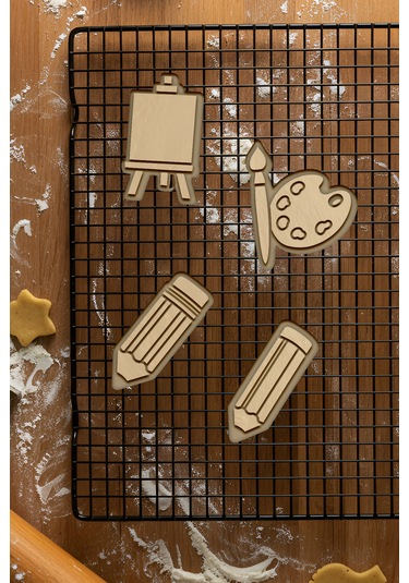 Ressam Seti Kurabiye Kalıbı, Hamur Şekillendirici, Bisküvi Kalıbı, Kolay Kesim Ucu Beyaz