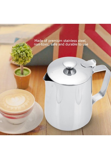 Konesam 350ml Paslanmaz Çelik Kapaçklı Kahve Sütü Köpürtme Kasesi - Dökmez Ağızlı, Ergonomik Kollü, Ev Ve Cafe İçin