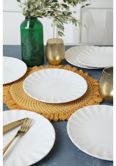 Keramika Beyaz Sirius Pasta Tabağı 22 Cm 6 Adet 004 Beyaz